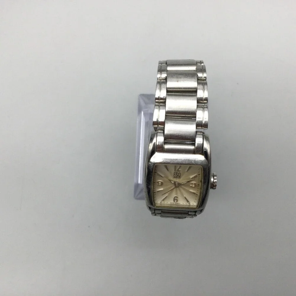 ESQ Movado Swiss Womens Watch 22mm Champagne Silver Tone New Battery 6.5